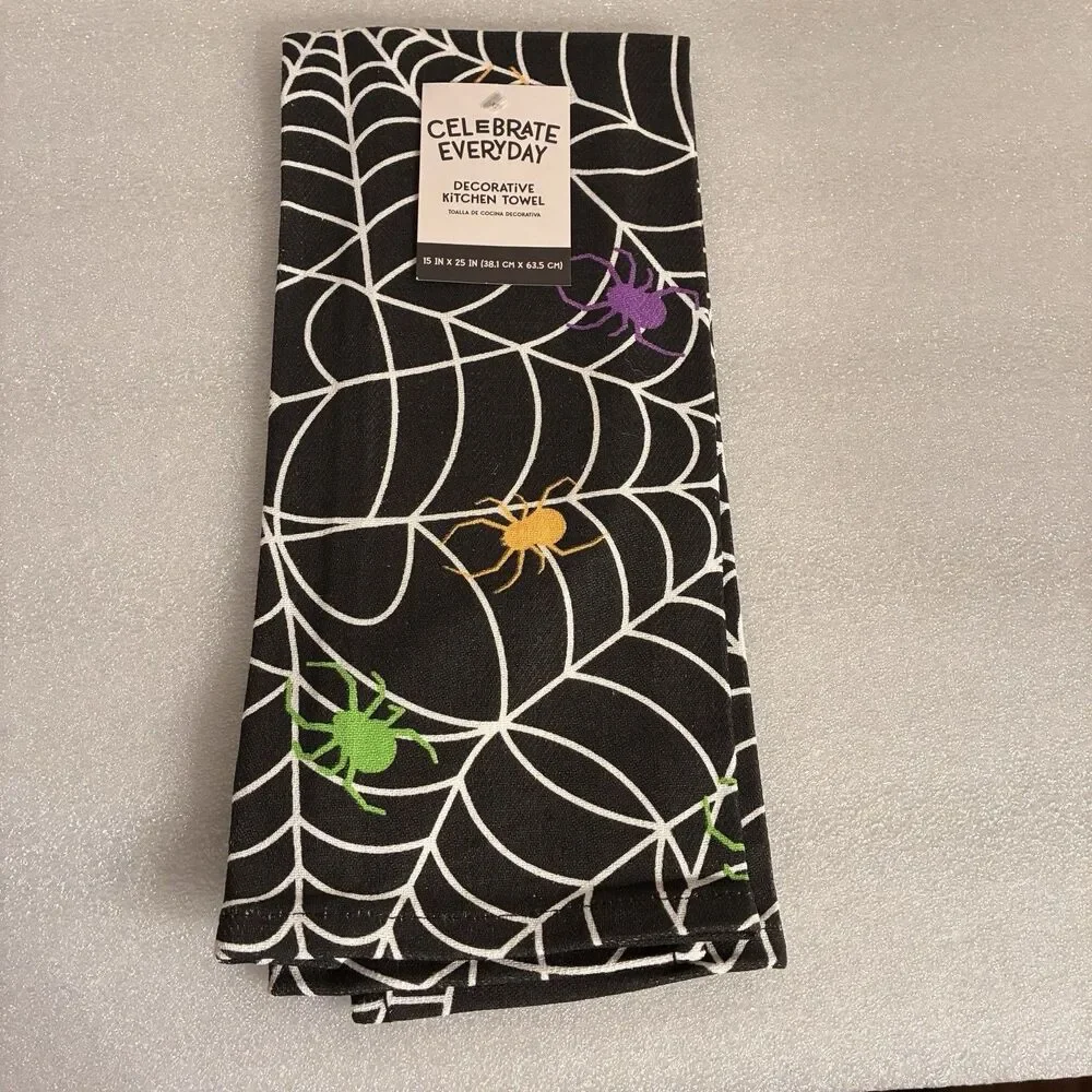 Halloween 3 Piece Kitchen Set. Dish Towel-Ghosts, 1 W/ Spiders, Web & Pot Holder